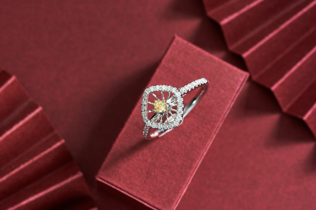 Sparkling Cushion-Cut Yellow Diamond Ring - Premium Jewelry - Yellow Diamond Ring