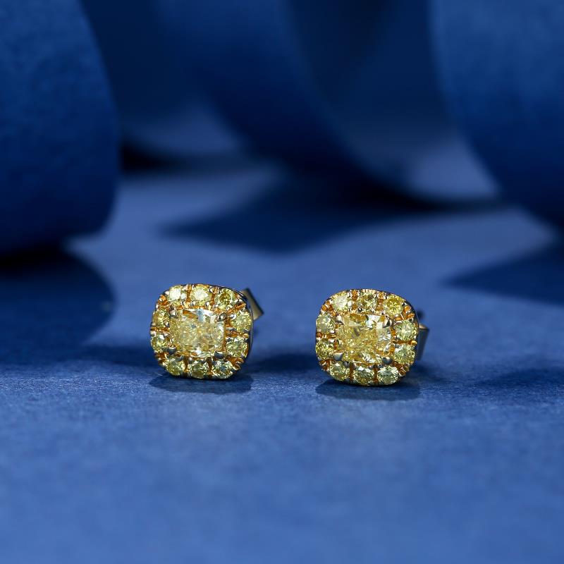 Sparkling Cushion-Cut Yellow Diamond Stud Earrings - Premium Jewelry Jeweler.Jewelry