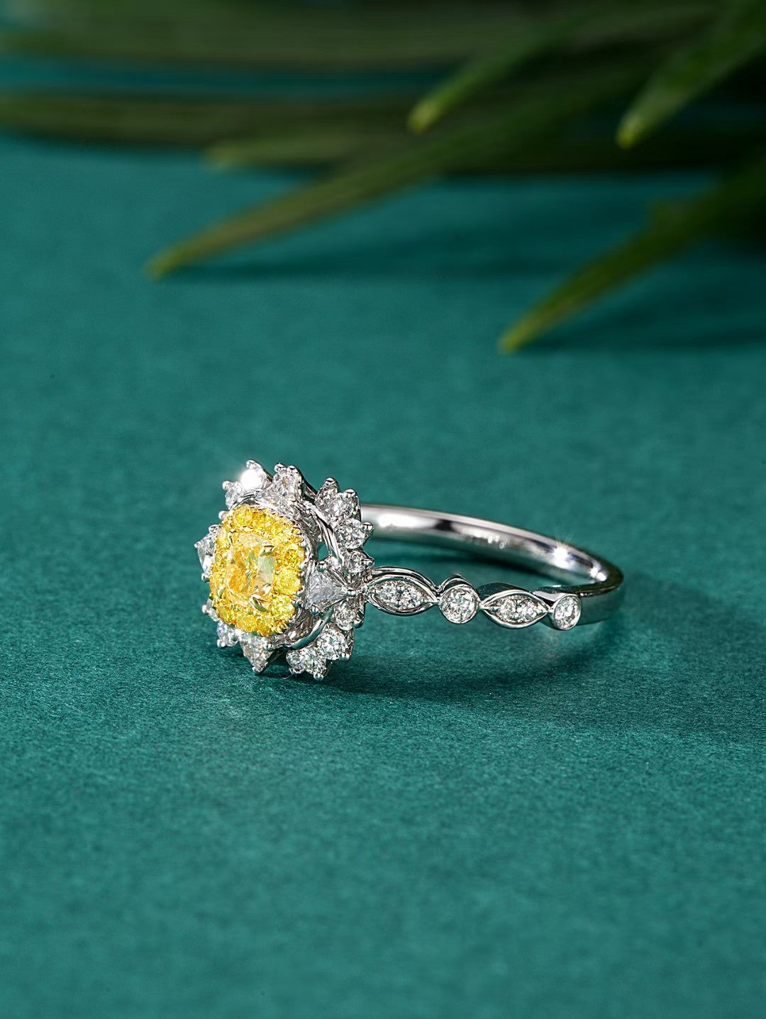 Sparkling Cushion Halo T-Ring Jewelry | Premium Diamond Piece - Yellow Diamond Ring