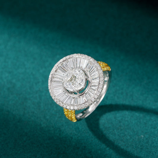 Sparkling Diamond and Coin-Shaped Ring - Luxury Jewelry - White Diamond Ring