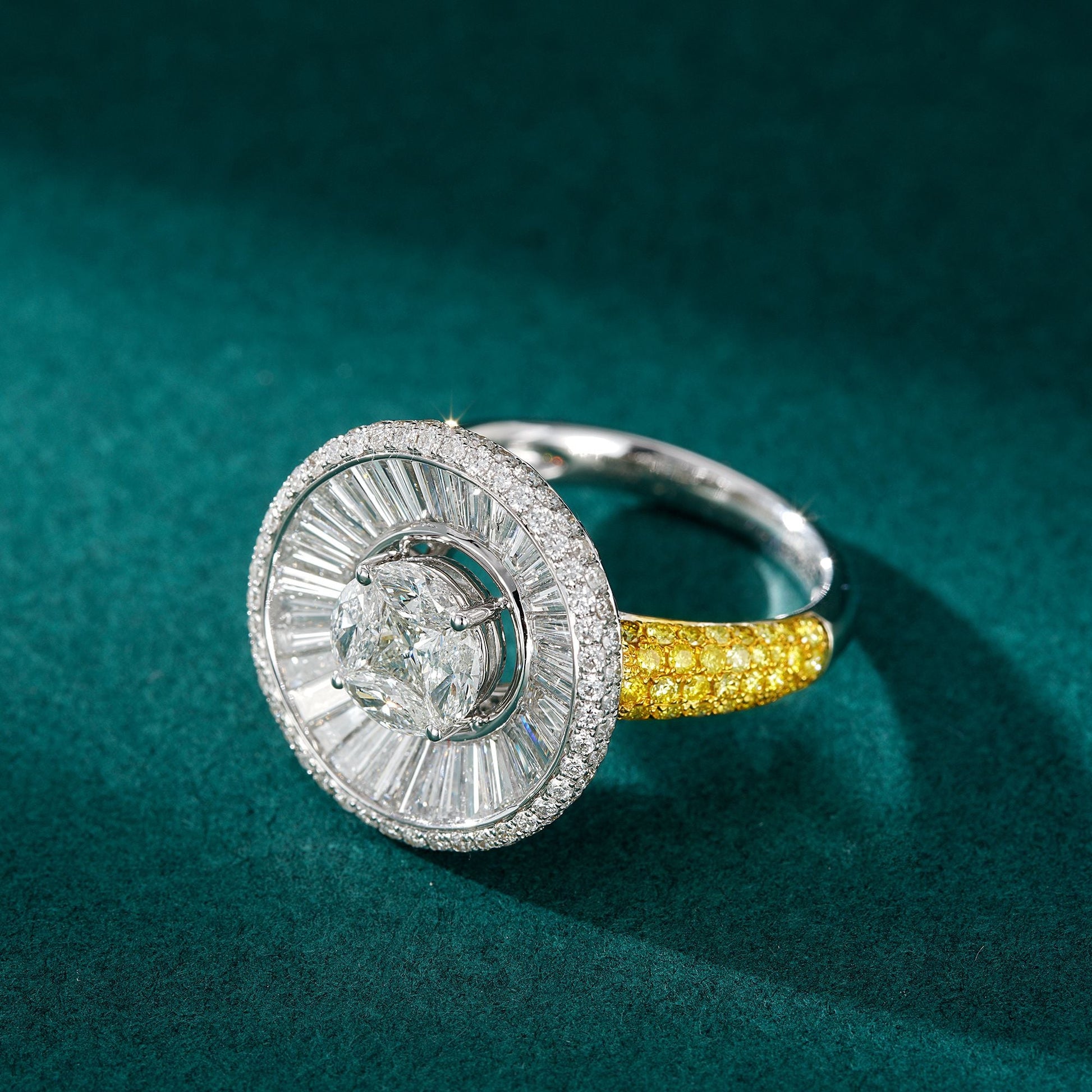 Sparkling Diamond and Coin-Shaped Ring - Luxury Jewelry - White Diamond Ring