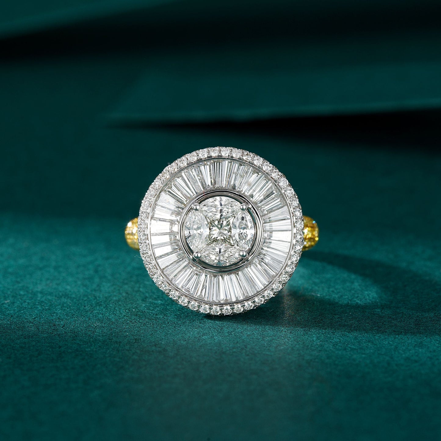 Sparkling Diamond and Coin-Shaped Ring - Luxury Jewelry - White Diamond Ring