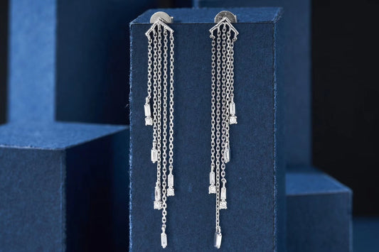 Sparkling Diamond Circle Tassel Earrings - Premium Jewelry - Jeweler.Jewelry