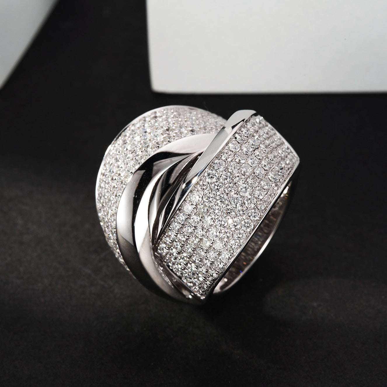 Sparkling Diamond Crossover Ring - Luxurious Jewelry Piece - White Diamond Ring