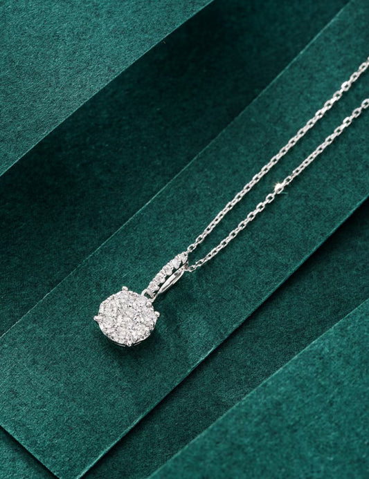 Sparkling Diamond Pendant: Unique Seven-Surrounding-One Design Jewelry - White Diamond Pendant