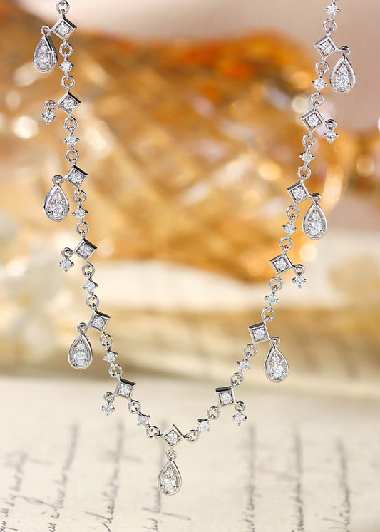 Sparkling Diamond Pendant - Unique Water Drop Design Jewelry - White Diamond Necklace