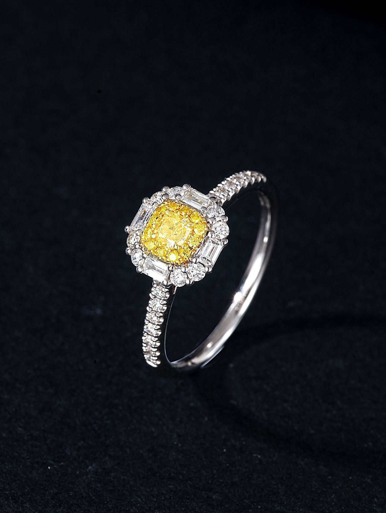 Sparkling Diamond Pillow-Shaped Four-T Ring - Premium Jewelry - Yellow Diamond Ring