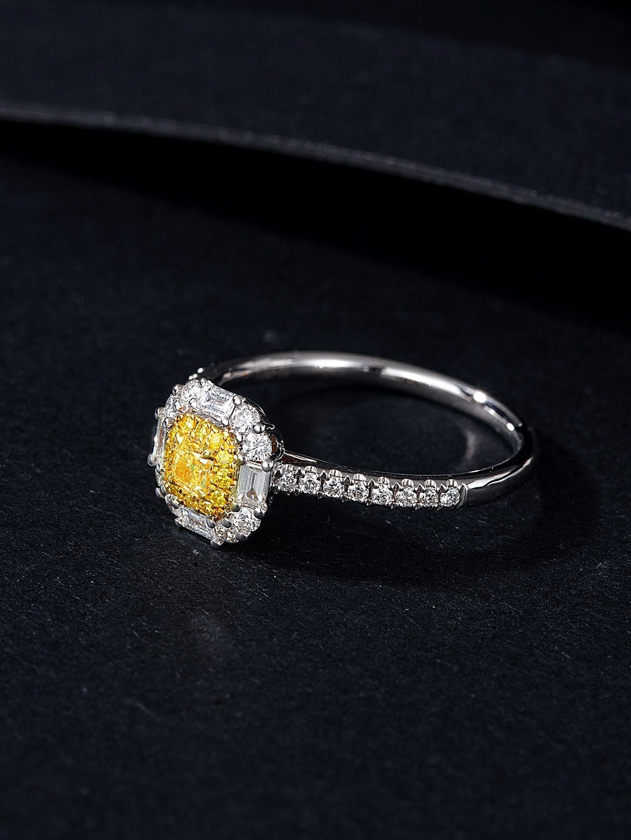 Sparkling Diamond Pillow-Shaped Four-T Ring - Premium Jewelry - Yellow Diamond Ring