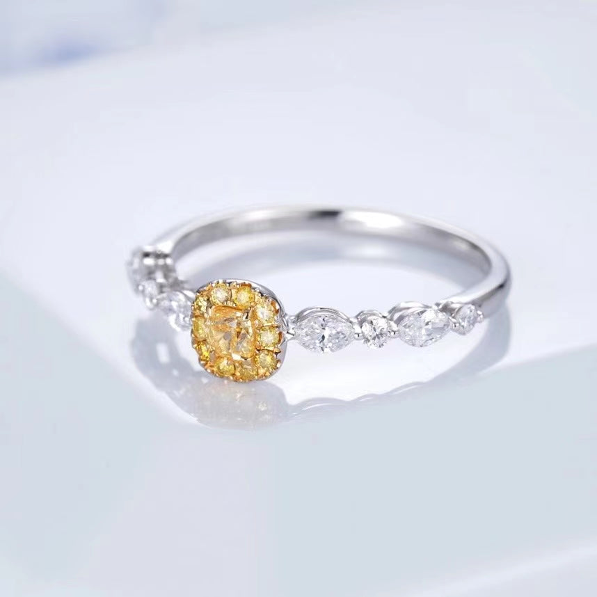 Sparkling Diamond Pillow-Shaped Ring - Luxurious Jewelry Piece - Yellow Diamond Ring