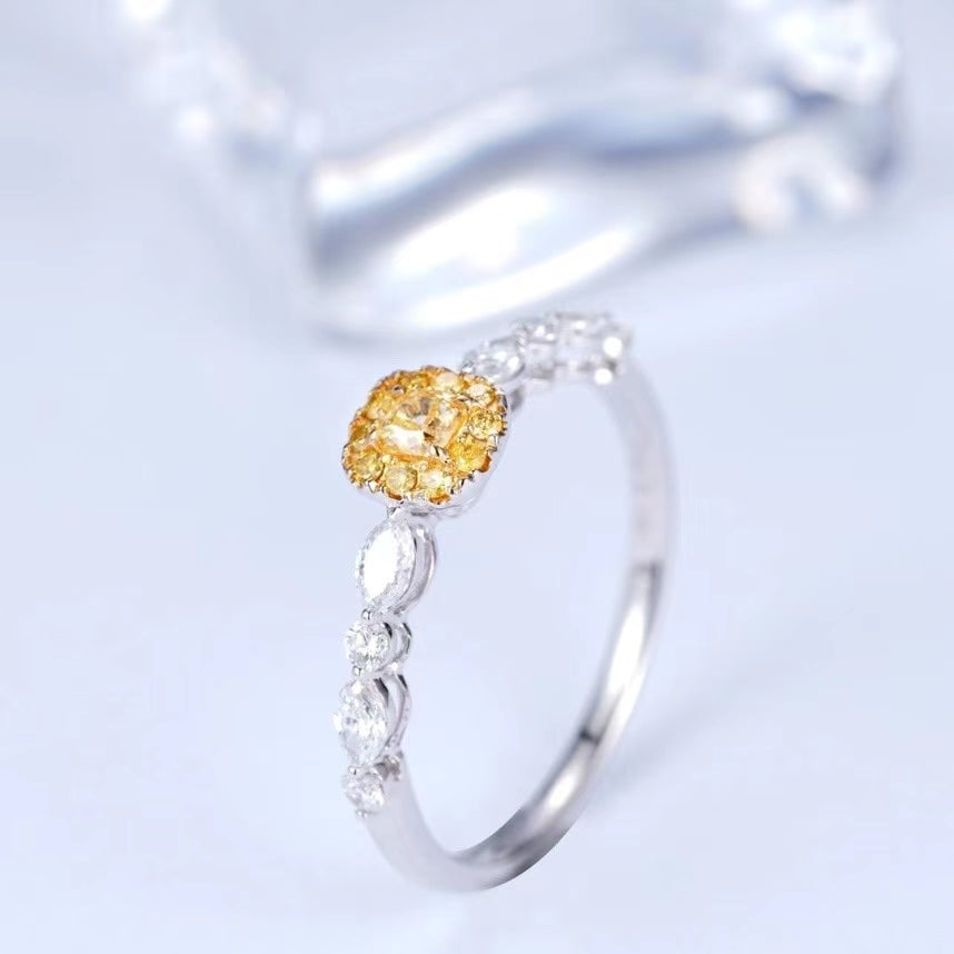 Sparkling Diamond Pillow-Shaped Ring - Luxurious Jewelry Piece - Yellow Diamond Ring