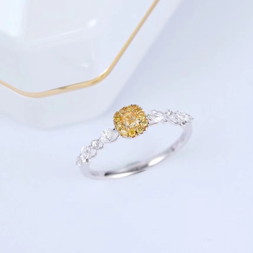 Sparkling Diamond Pillow-Shaped Ring - Luxurious Jewelry Piece - Yellow Diamond Ring