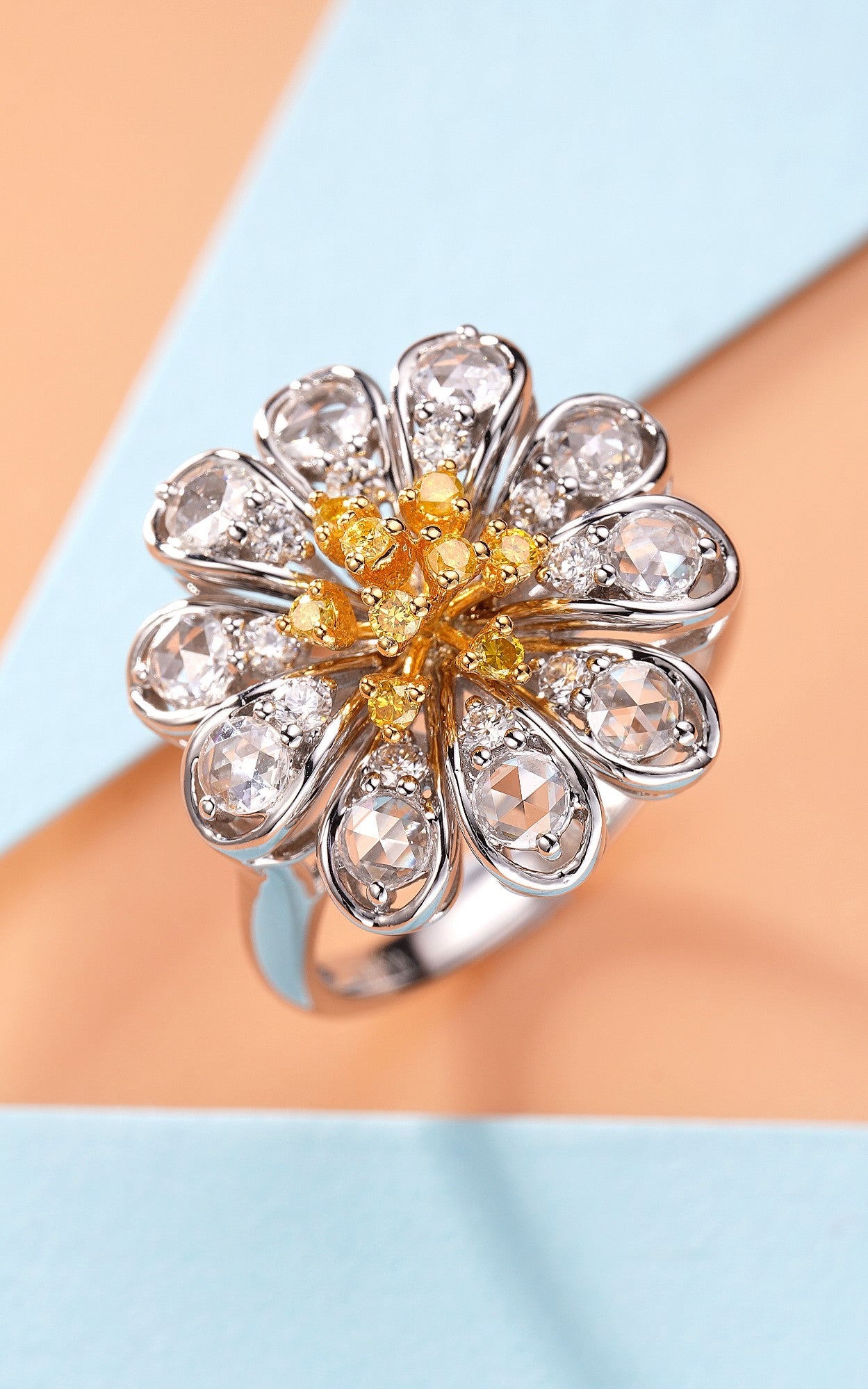 Sparkling Diamond Rose Petal Ring - Exquisite Jewelry Piece - Yellow Diamond Ring