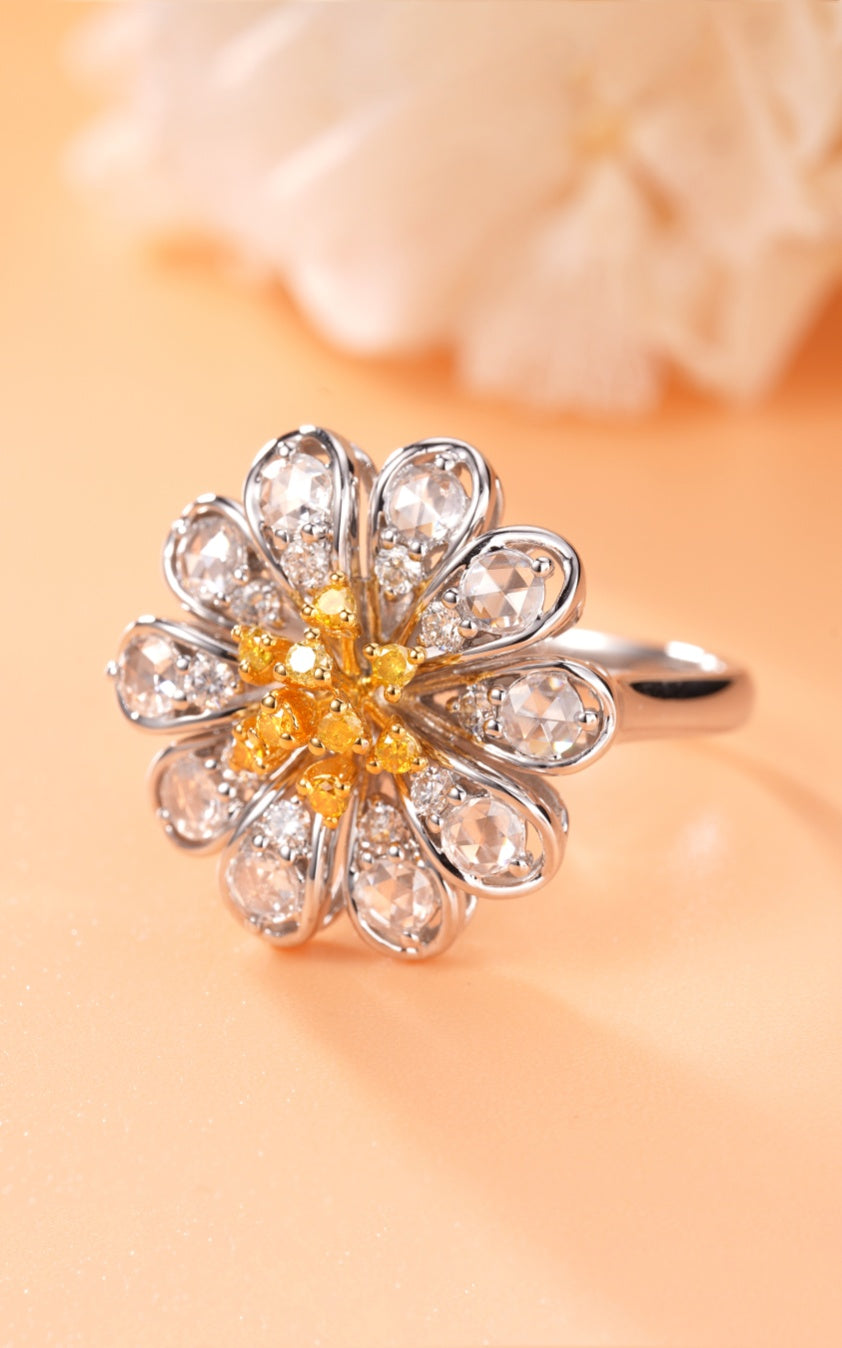 Sparkling Diamond Rose Petal Ring - Exquisite Jewelry Piece - Yellow Diamond Ring