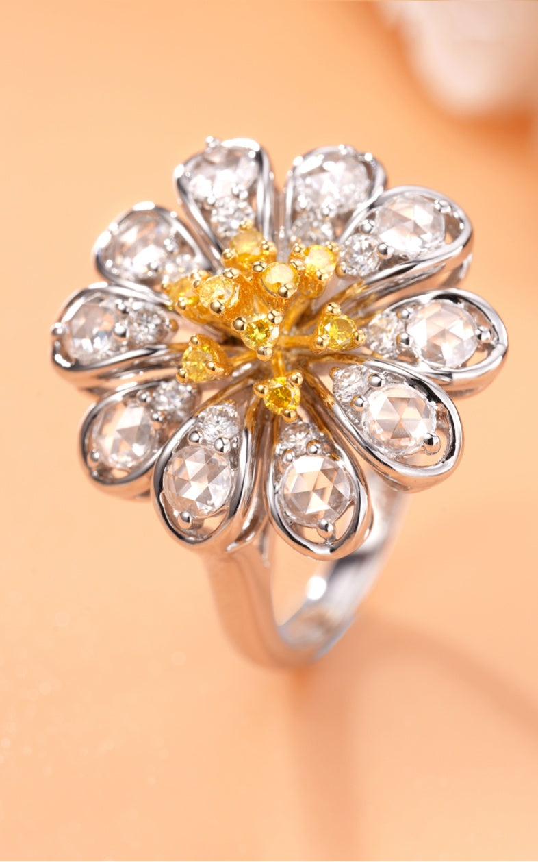 Sparkling Diamond Rose Petal Ring - Exquisite Jewelry Piece - Yellow Diamond Ring