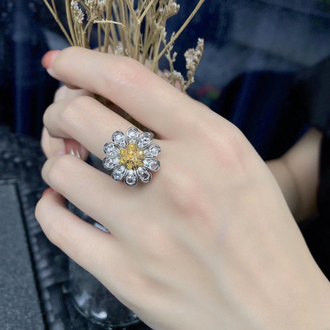 Sparkling Diamond Rose Petal Ring - Exquisite Jewelry Piece - Yellow Diamond Ring