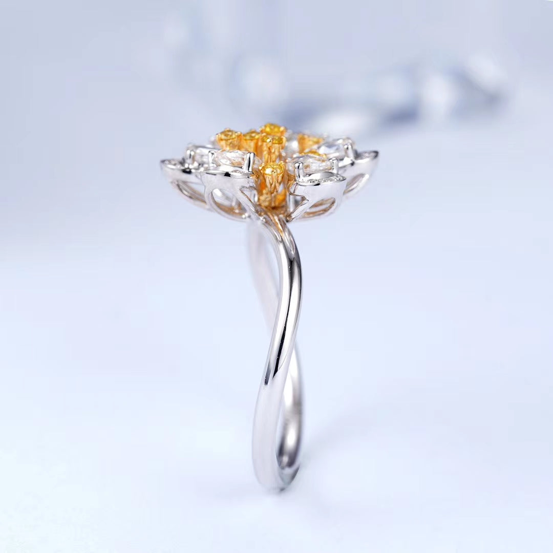 Sparkling Diamond Rose Six-Petal Ring - Premium Jewelry - Yellow Diamond Ring