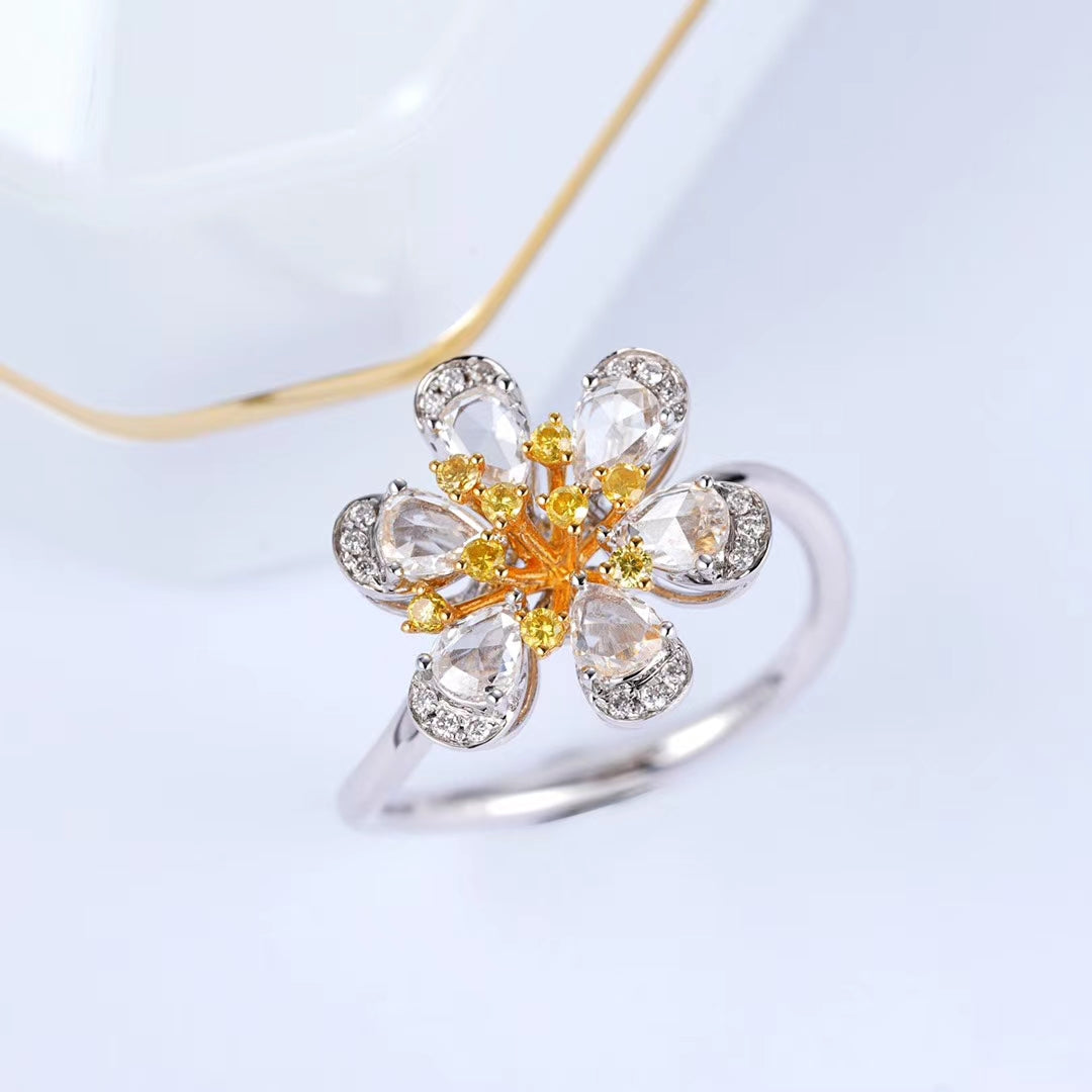 Sparkling Diamond Rose Six-Petal Ring - Premium Jewelry - Yellow Diamond Ring