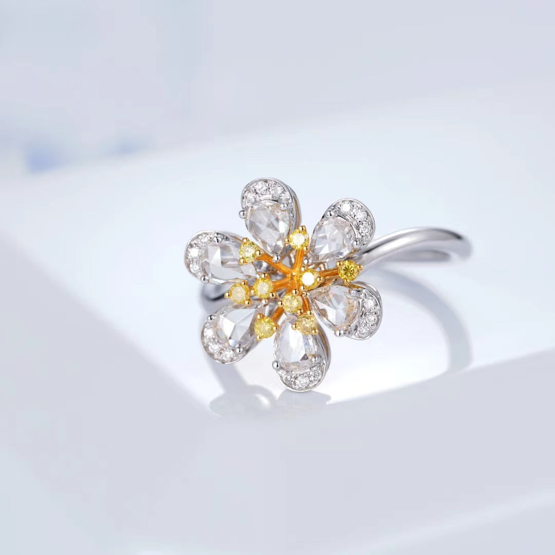 Sparkling Diamond Rose Six-Petal Ring - Premium Jewelry - Yellow Diamond Ring