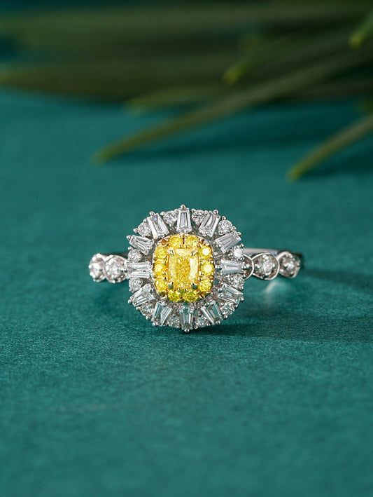 Sparkling Diamond Round Solitaire with T-Shaped Shank - Premium Jewelry - Yellow Diamond Ring