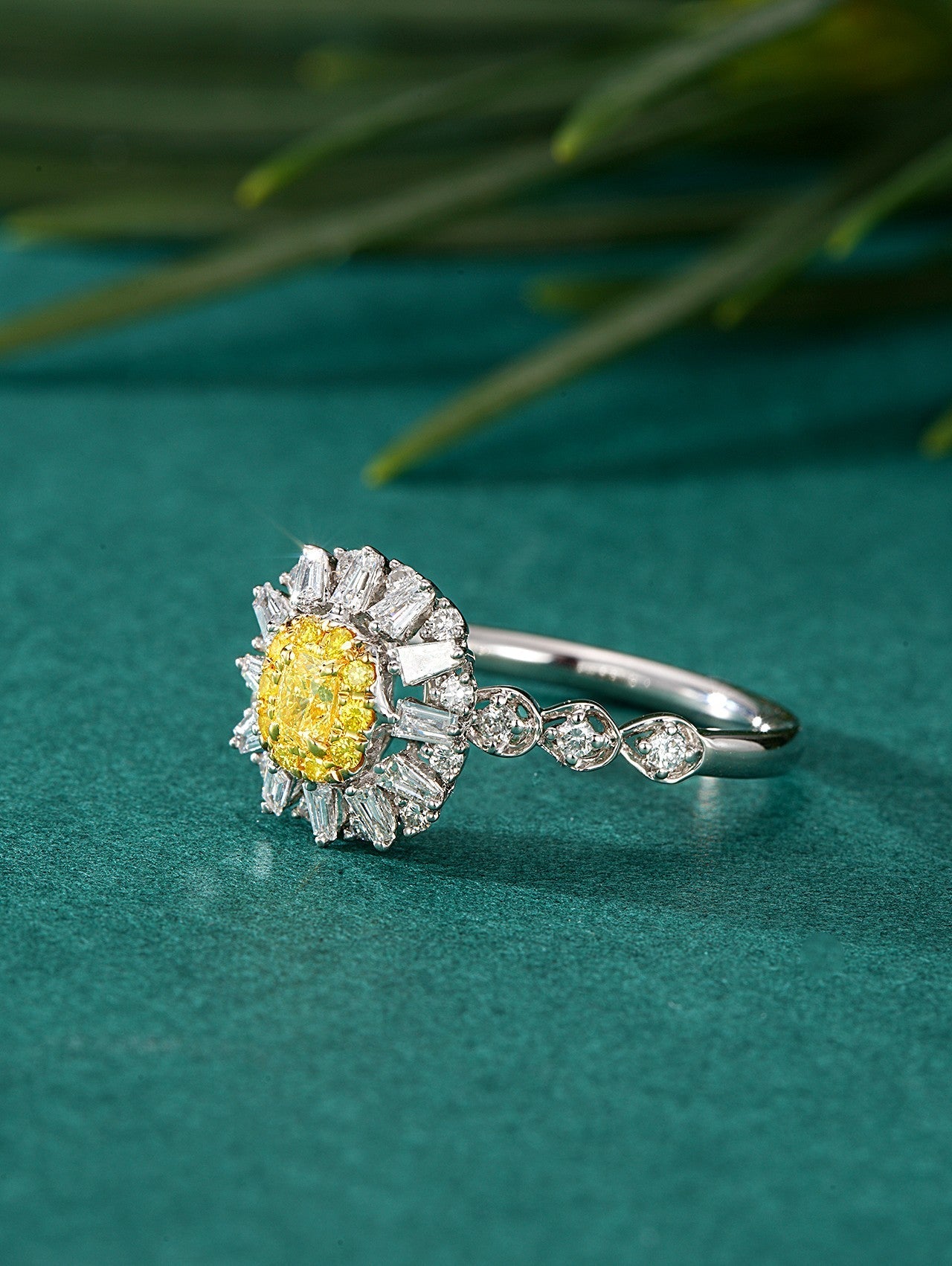 Sparkling Diamond Round Solitaire with T-Shaped Shank - Premium Jewelry - Yellow Diamond Ring