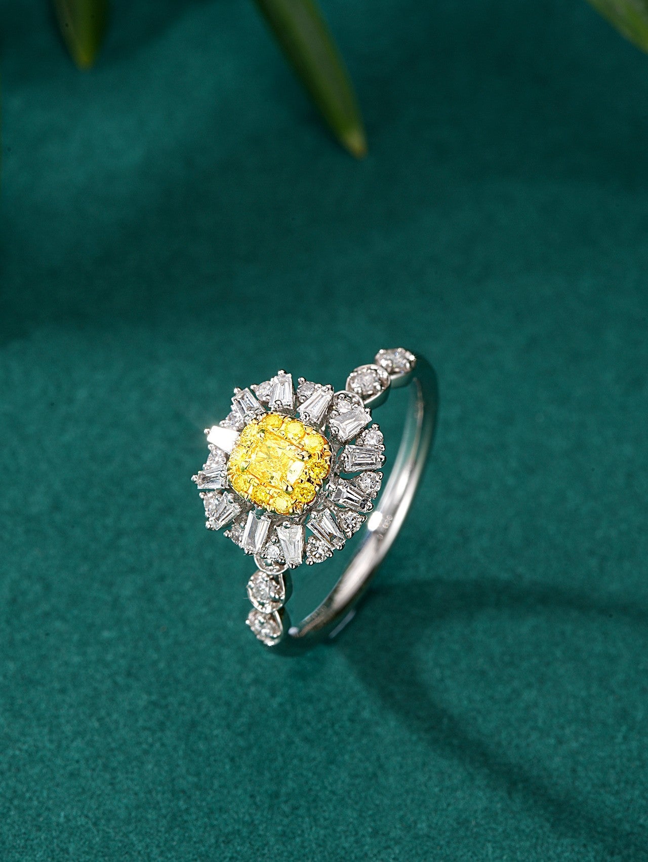 Sparkling Diamond Round Solitaire with T-Shaped Shank - Premium Jewelry - Yellow Diamond Ring