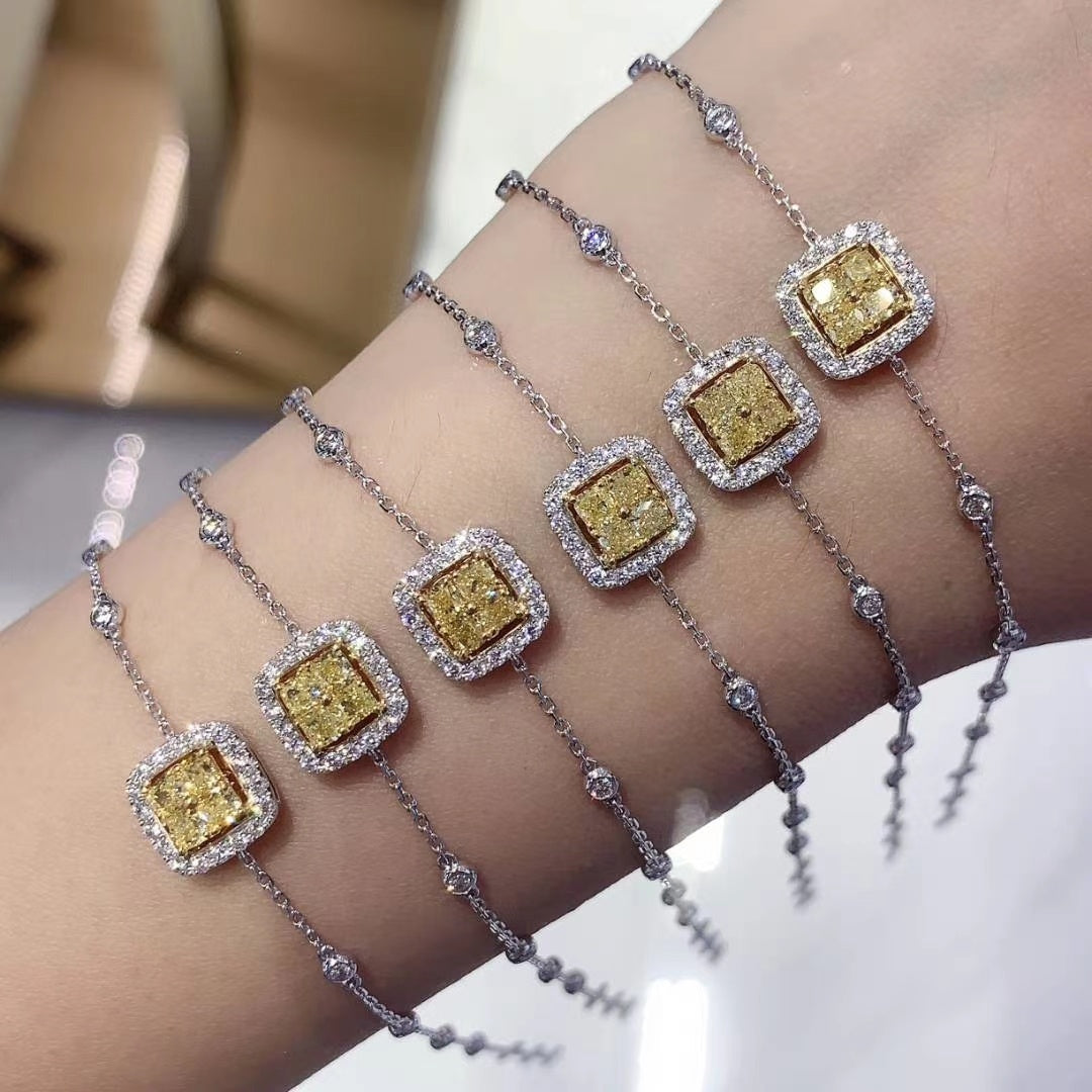 Sparkling Diamond Square-Shaped Bracelet - Luxury Jewelry - Yellow Diamond Bracelet