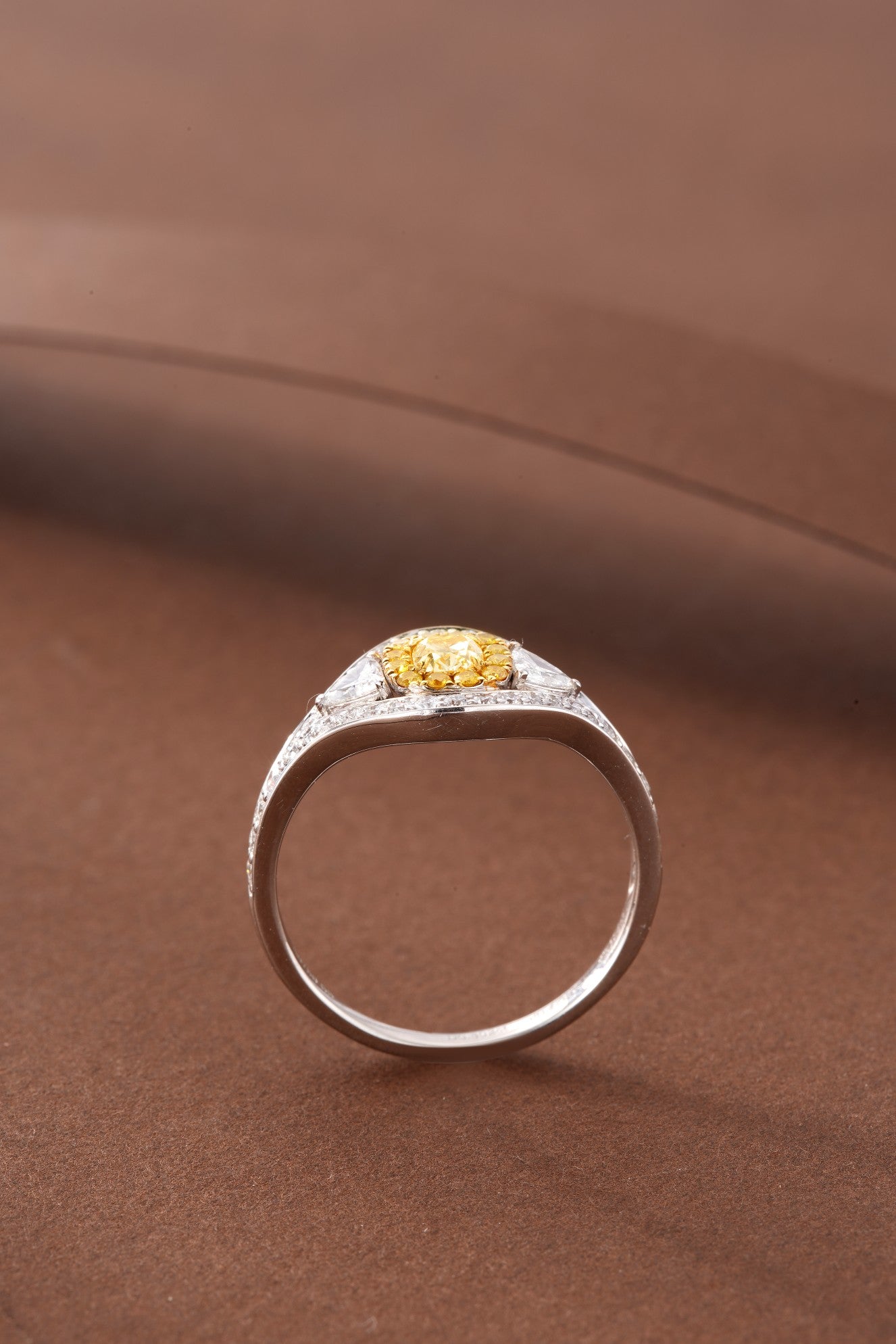 Sparkling Diamond Triangle Cluster Ring - Luxurious Jewelry Piece - Yellow Diamond Ring