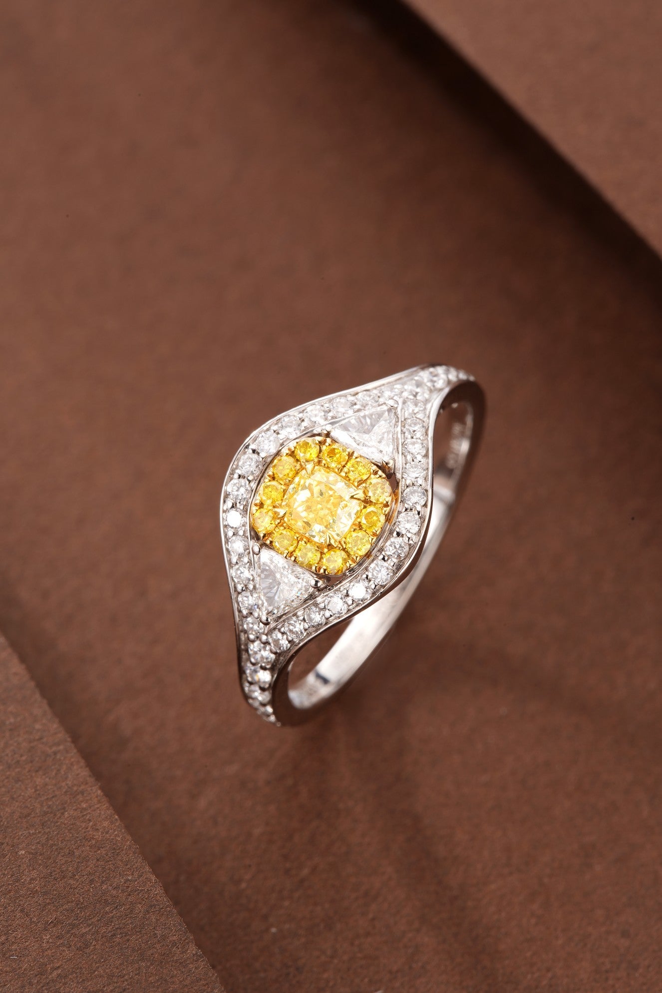 Sparkling Diamond Triangle Cluster Ring - Luxurious Jewelry Piece - Yellow Diamond Ring