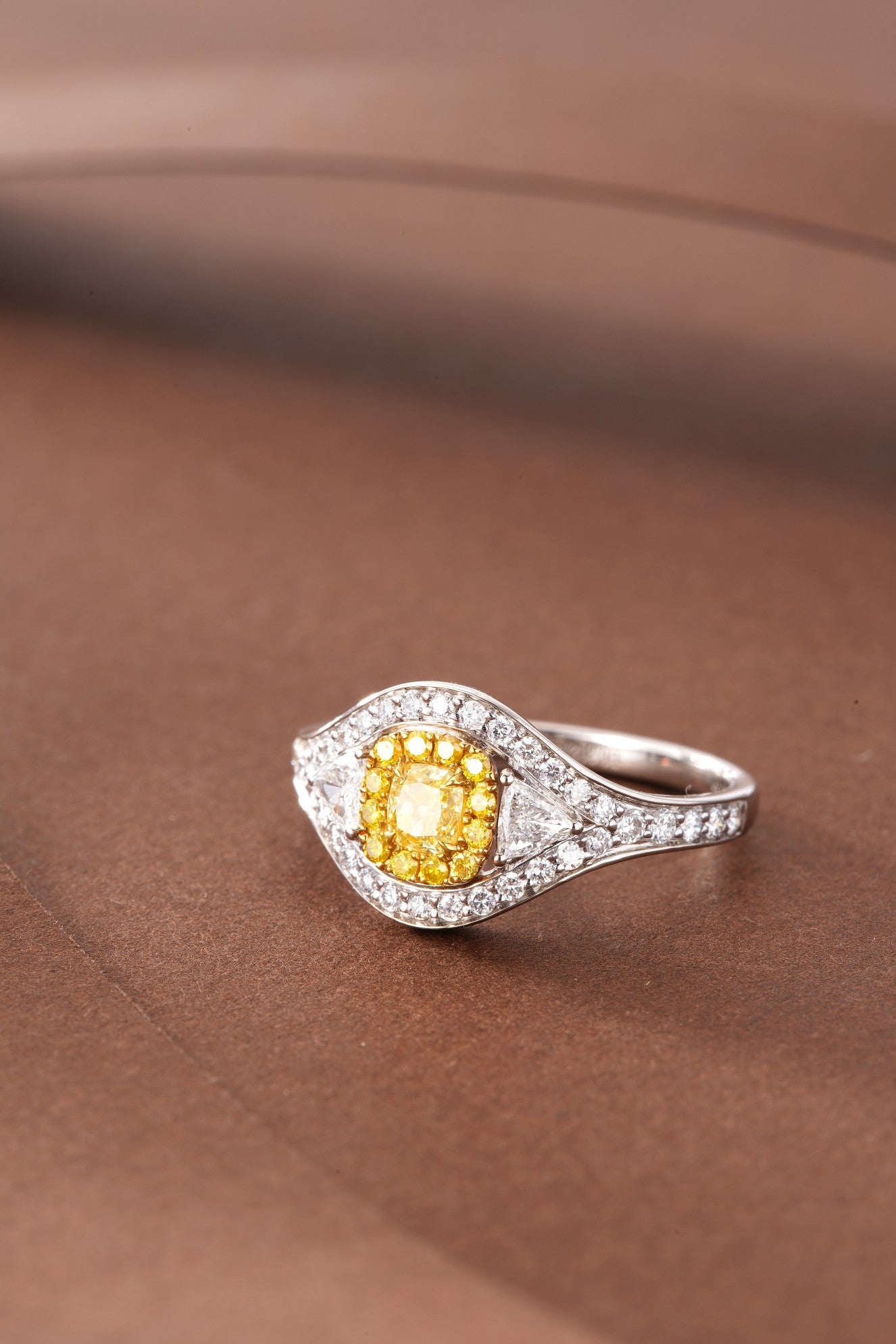 Sparkling Diamond Triangle Cluster Ring - Luxurious Jewelry Piece - Yellow Diamond Ring