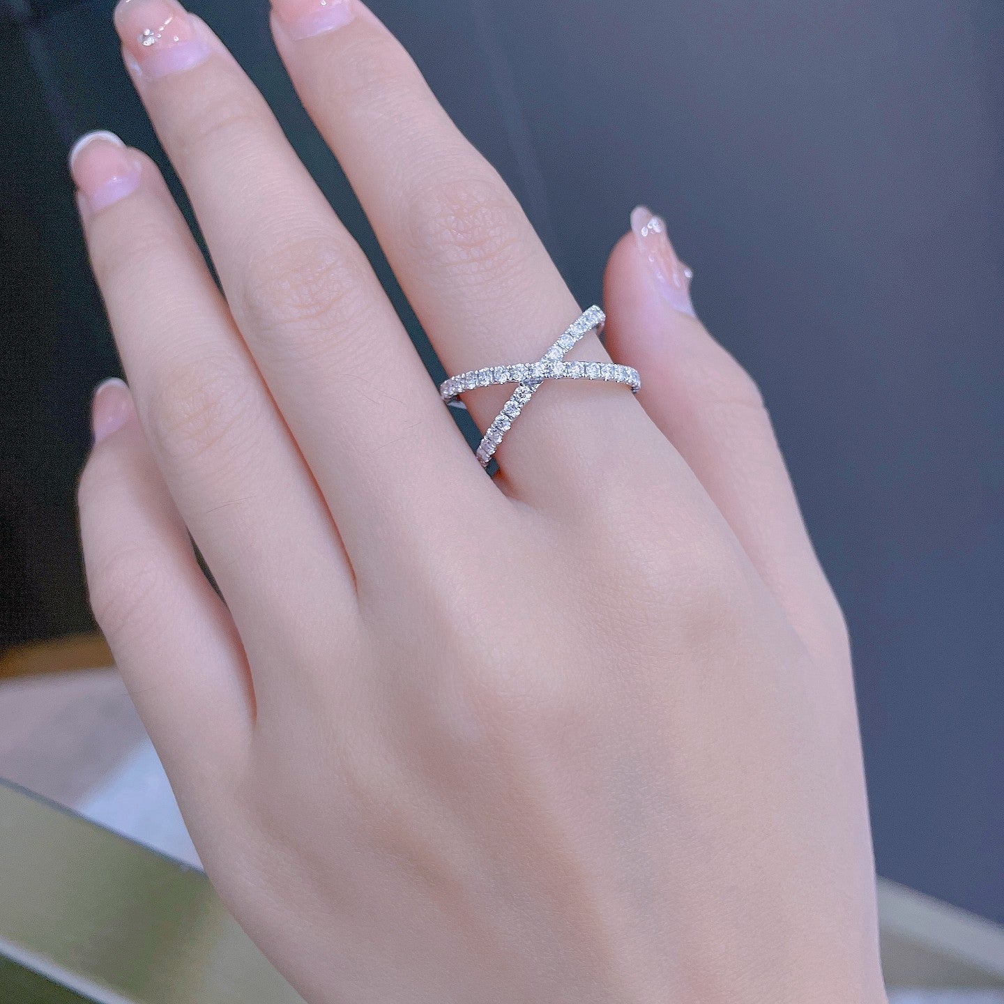 Sparkling Diamond X Ring - Premium Jewelry Collection - White Diamond Ring