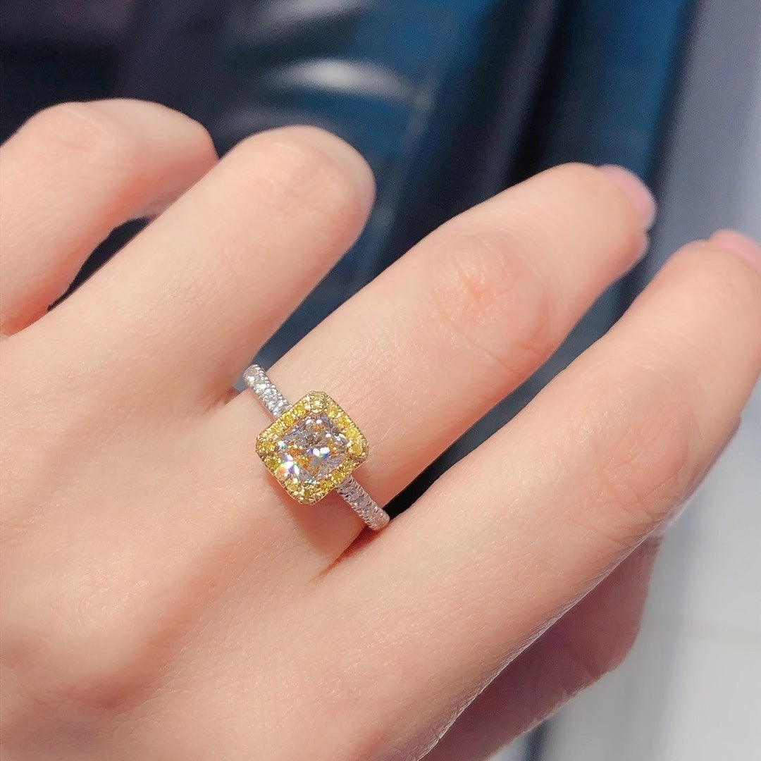 Sparkling Diamond Yellow Ring - Elegant Straight Arm Jewelry - Yellow Diamond Ring