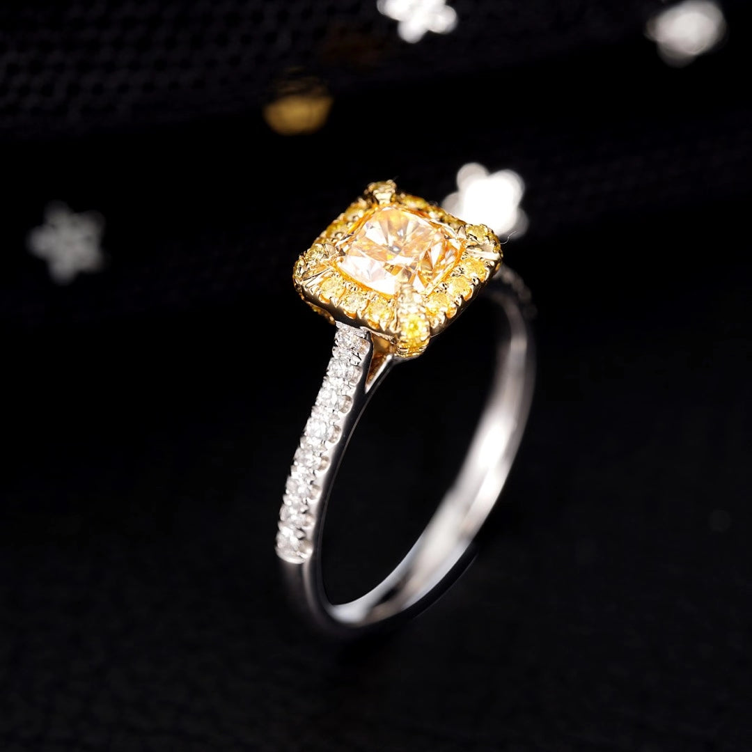 Sparkling Diamond Yellow Ring - Elegant Straight Arm Jewelry - Yellow Diamond Ring