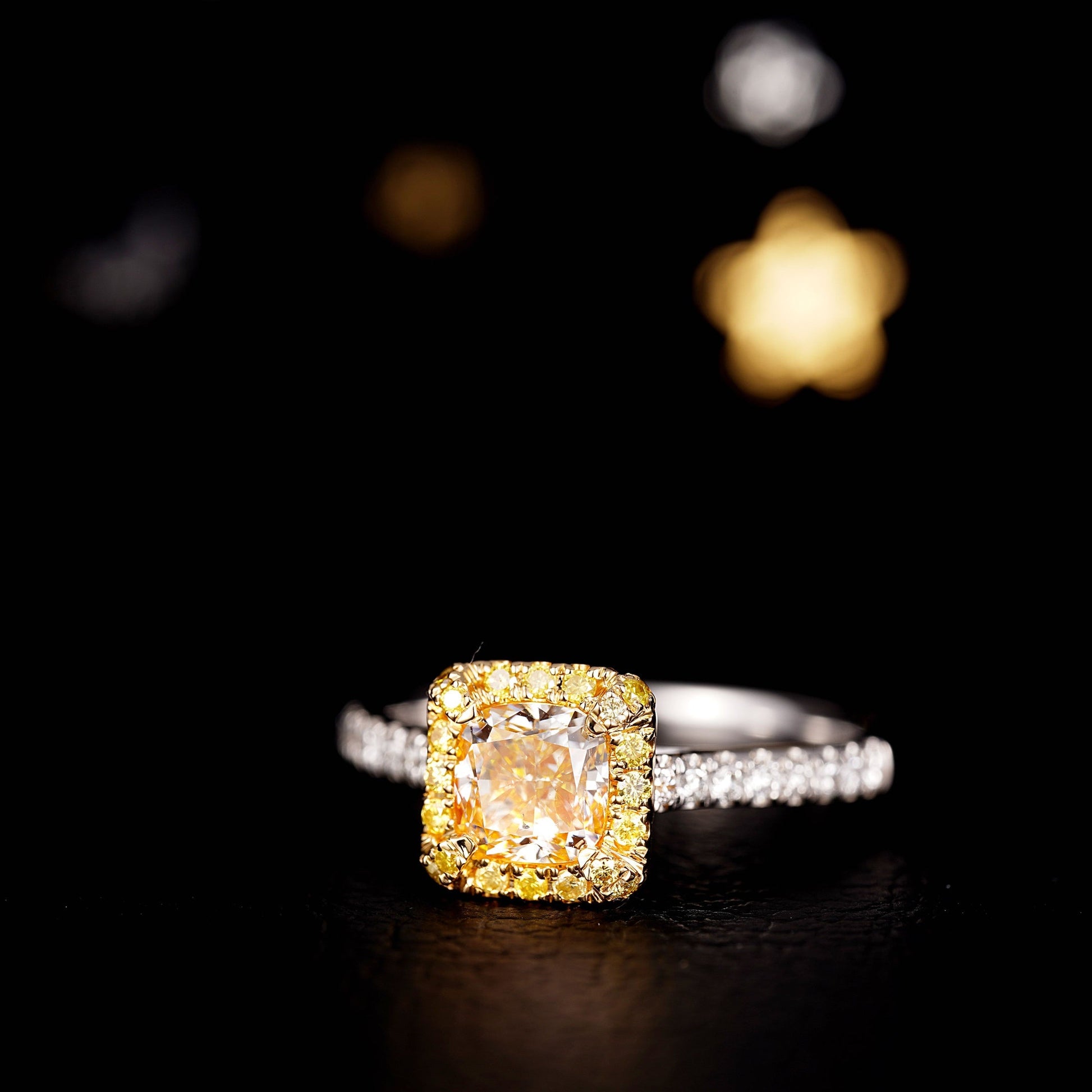 Sparkling Diamond Yellow Ring - Elegant Straight Arm Jewelry - Yellow Diamond Ring