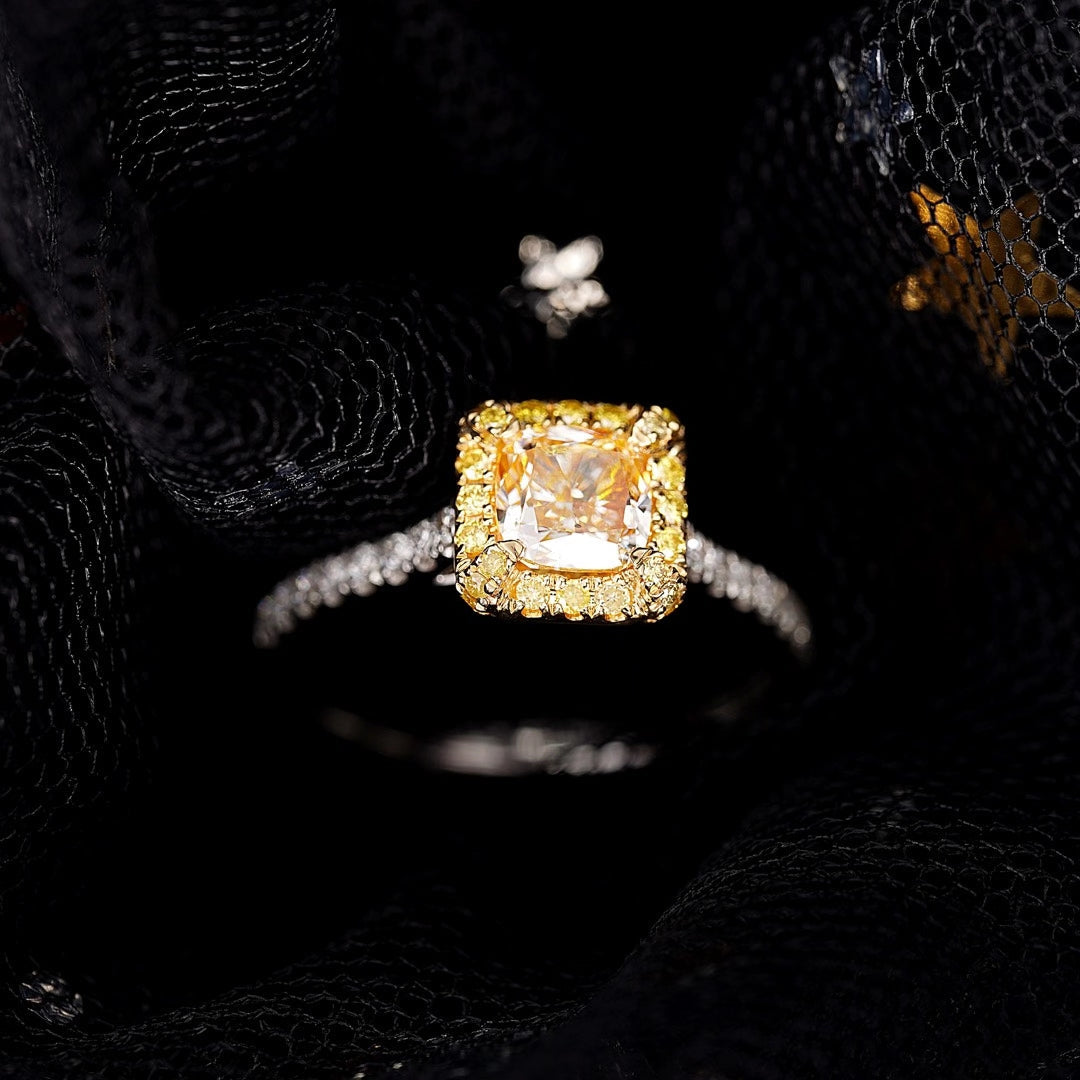 Sparkling Diamond Yellow Ring - Elegant Straight Arm Jewelry - Yellow Diamond Ring