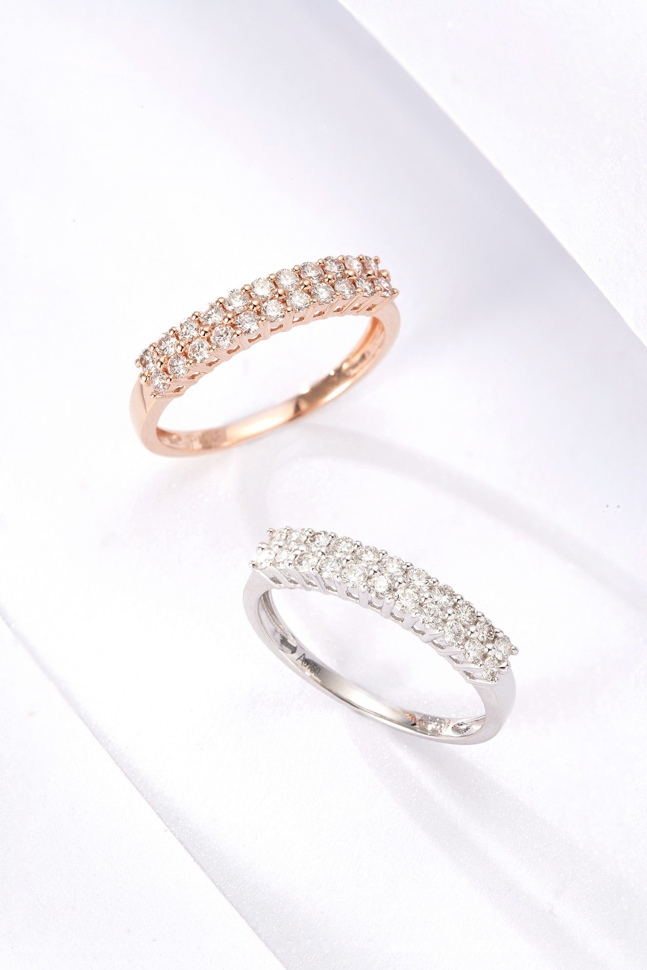 Sparkling Double Row Round Diamond Ring - Premium Jewelry - White Diamond Ring