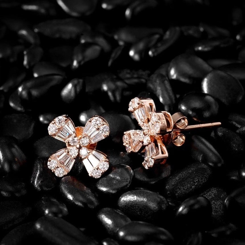 Sparkling Four-Leaf Clover Dewdrop Earrings in Jewelry Collection - White Diamond Set System