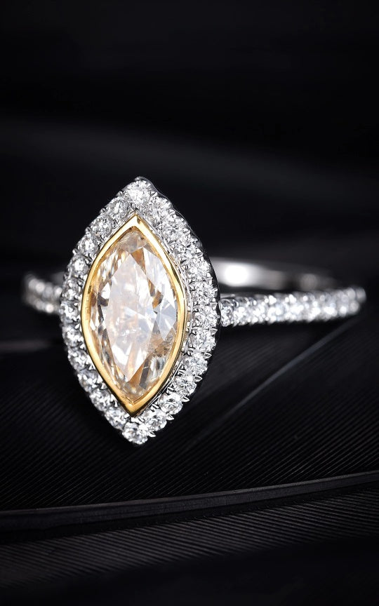 Sparkling Marquise-Cut Yellow Diamond Ring - Luxurious Jewelry - Yellow Diamond Ring