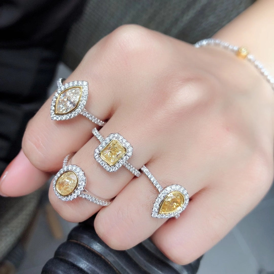 Sparkling Marquise-Cut Yellow Diamond Ring - Luxurious Jewelry - Yellow Diamond Ring