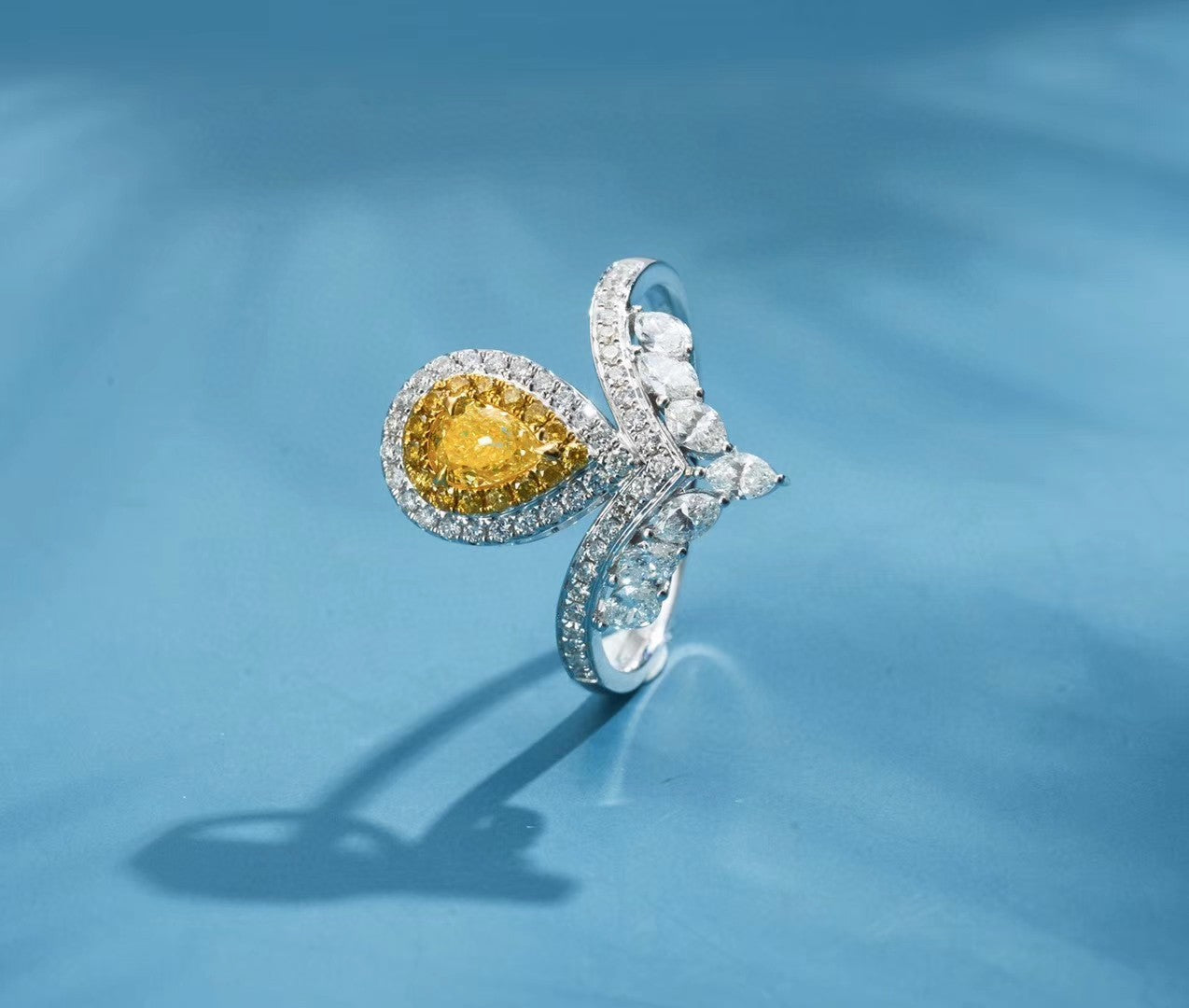 Sparkling Marquise Diamond Crown Ring Jewelry - Yellow Diamond Ring