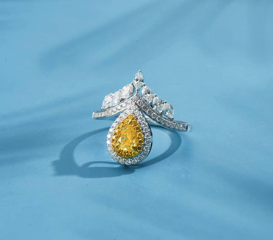 Sparkling Marquise Diamond Crown Ring Jewelry - Yellow Diamond Ring