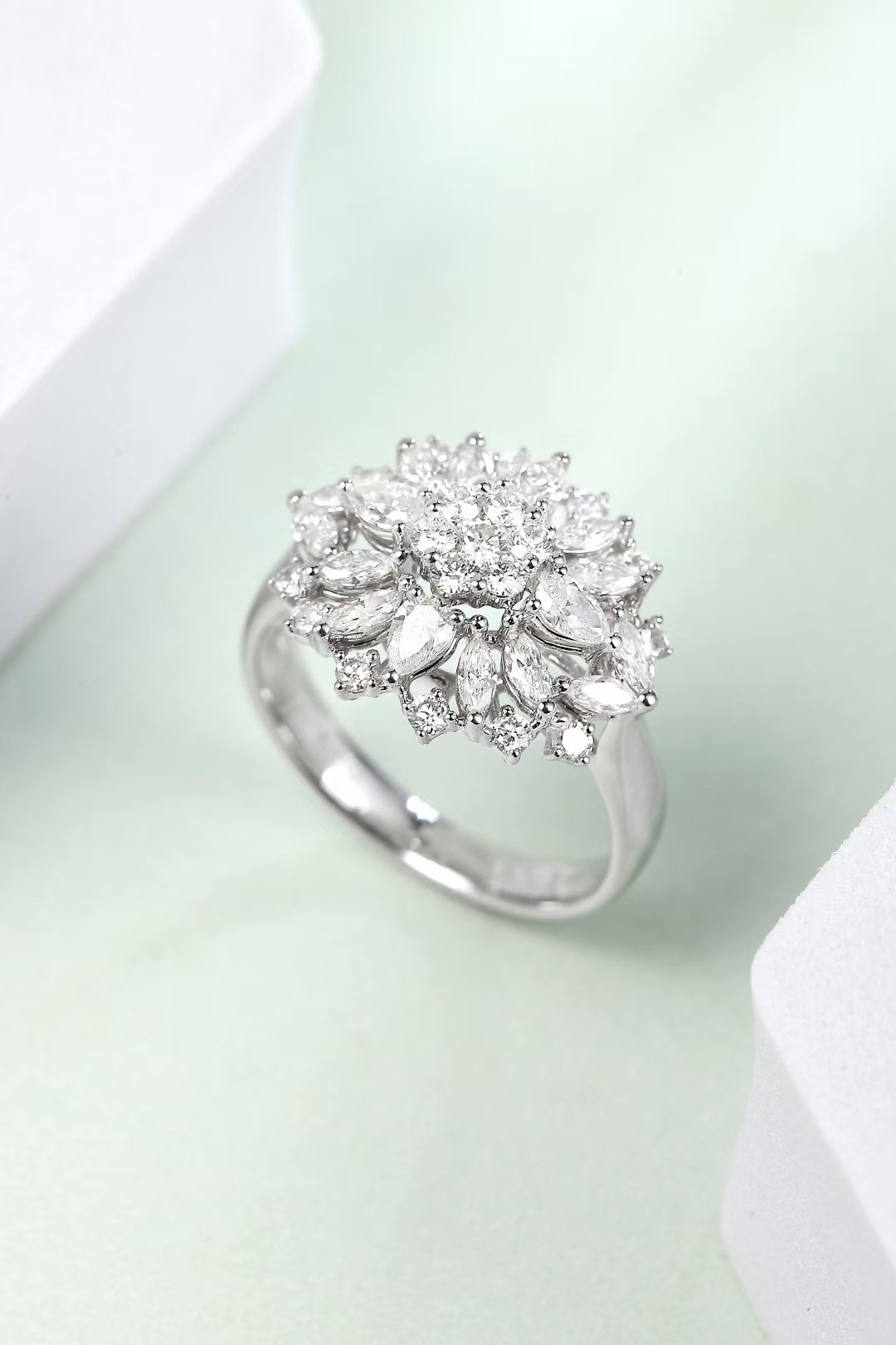 Sparkling Marquise Diamond Ring with Round Accent Stones - Exquisite Jewelry - White Diamond Ring