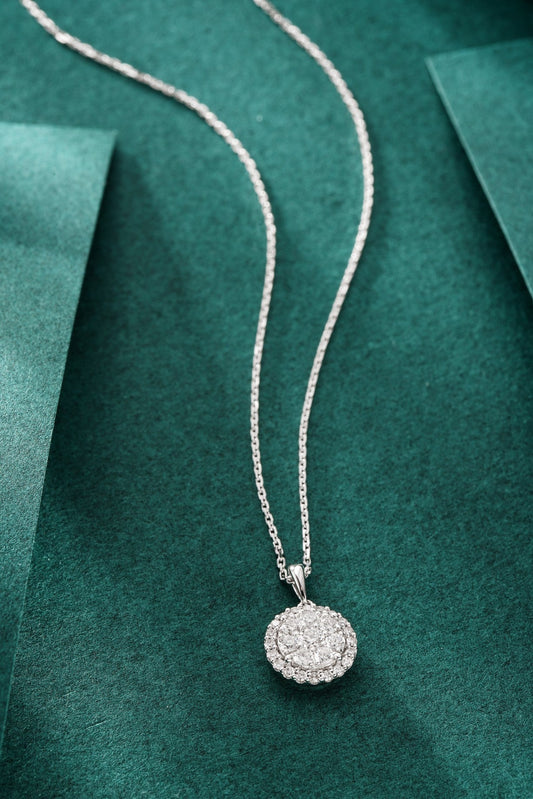 Sparkling Round Diamond Cluster Pendant - A Jewelry Treasure - White Diamond Pendant