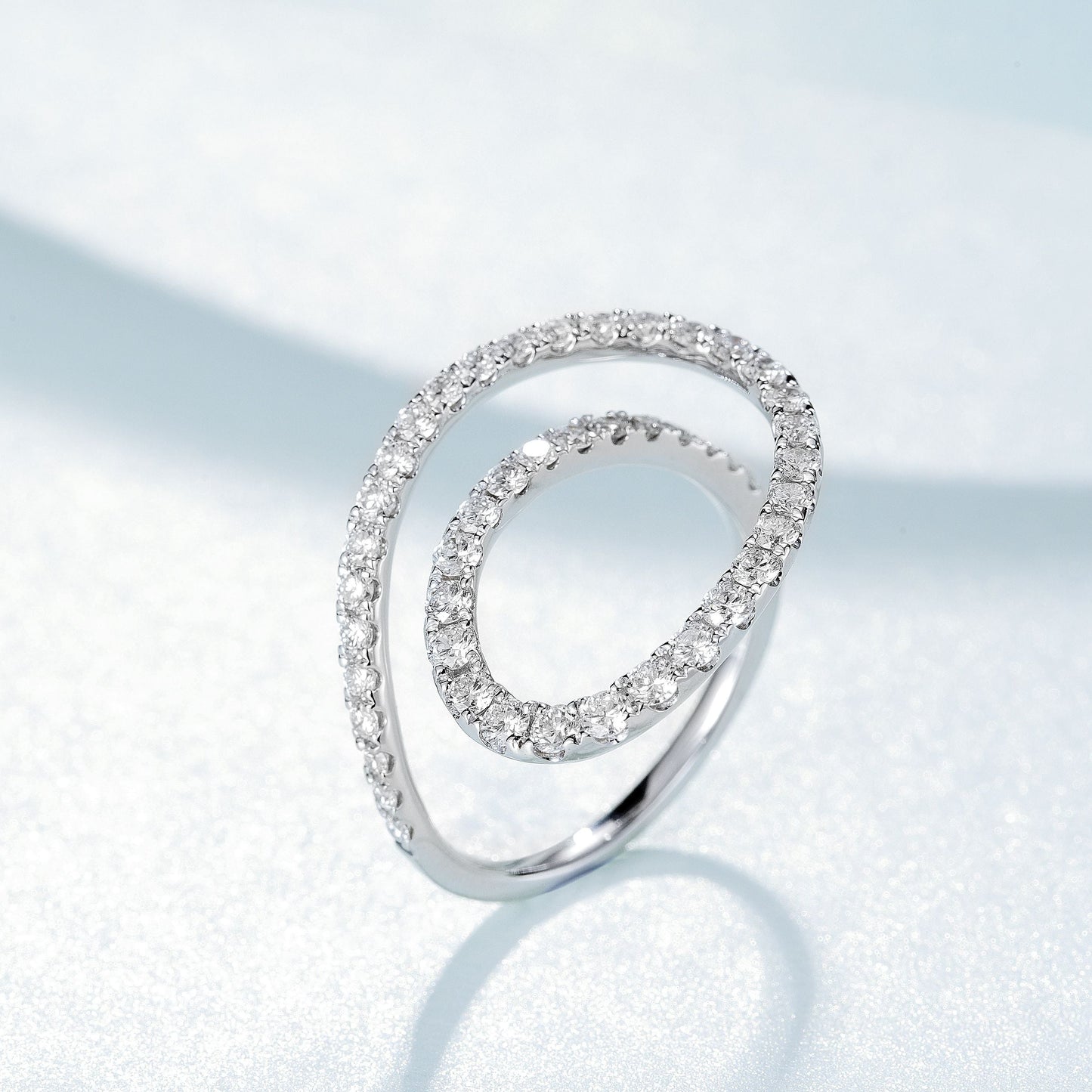 Sparkling Round Diamond E-Shape Ring - Luxury Jewelry Collection - White Diamond Ring