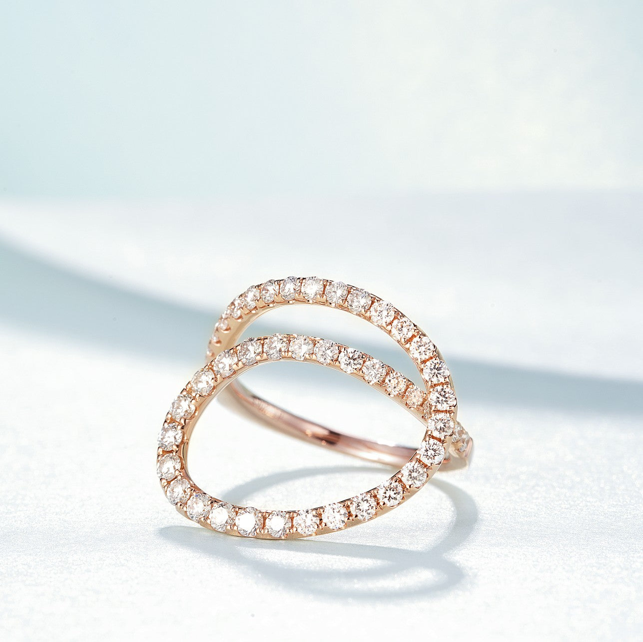 Sparkling Round Diamond E-Shape Ring - Luxury Jewelry Collection - White Diamond Ring