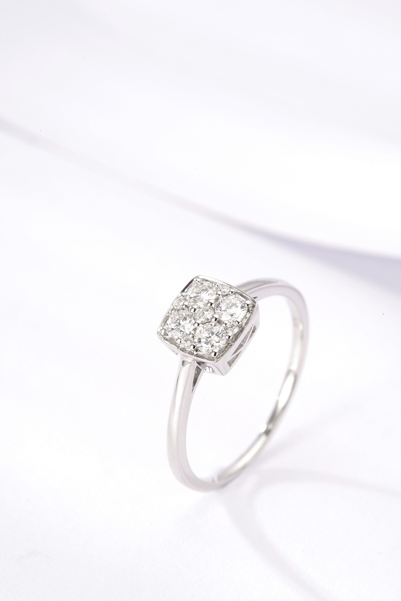 Sparkling Round Diamond Square-Shaped Ring - Premium Jewelry - White Diamond Ring