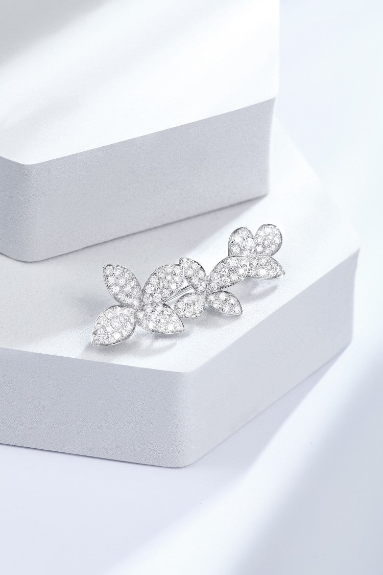 Sparkling Round Diamond Three-Flower Brooch - Premium Jewelry - Brooch