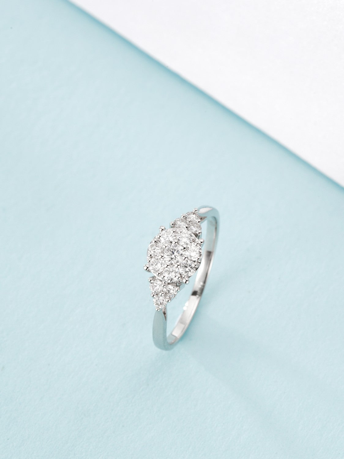 Sparkling Seven-Stone Triangle Ring - Premium Jewelry - White Diamond Ring