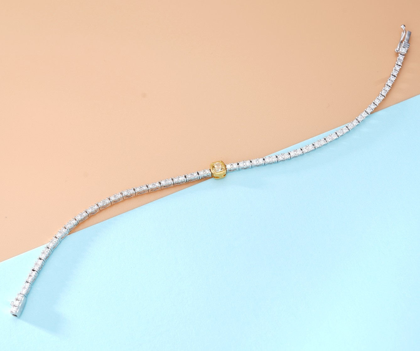 Sparkling Single Cushion-Cut Diamond Bracelet - Premium Jewelry - Yellow Diamond Bracelet