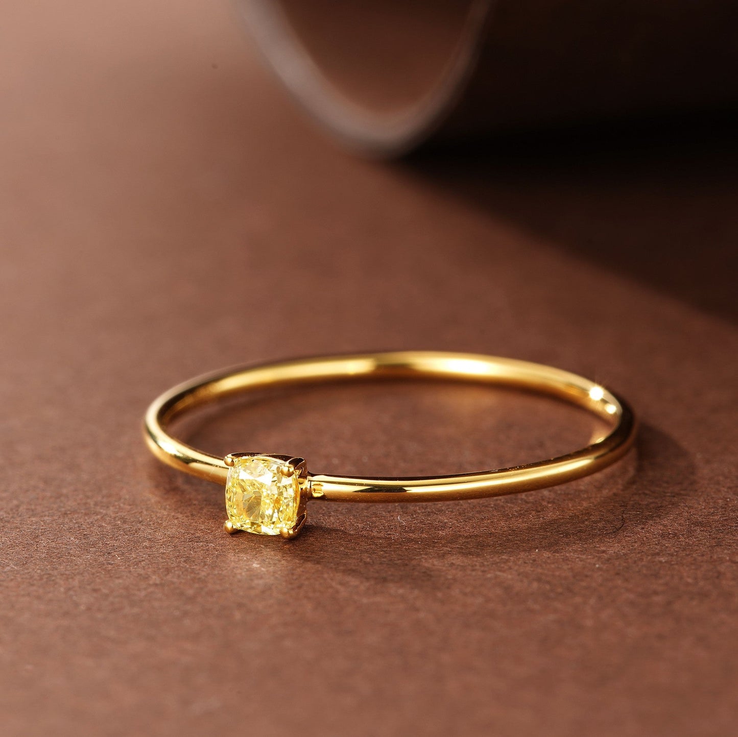 Sparkling Single Cushion-Cut Yellow Diamond Ring - Premium Jewelry - Yellow Diamond Ring