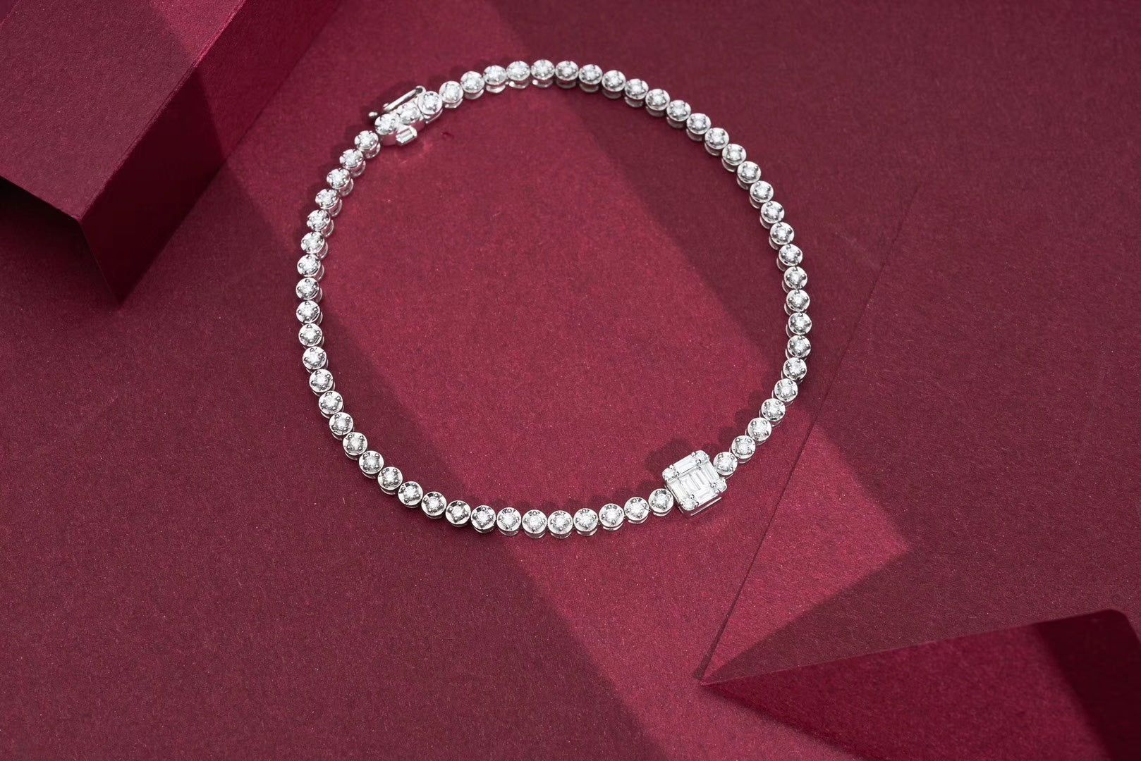 Sparkling Single Square Gemstone Bracelet - Premium Jewelry - White Diamond Bracelet